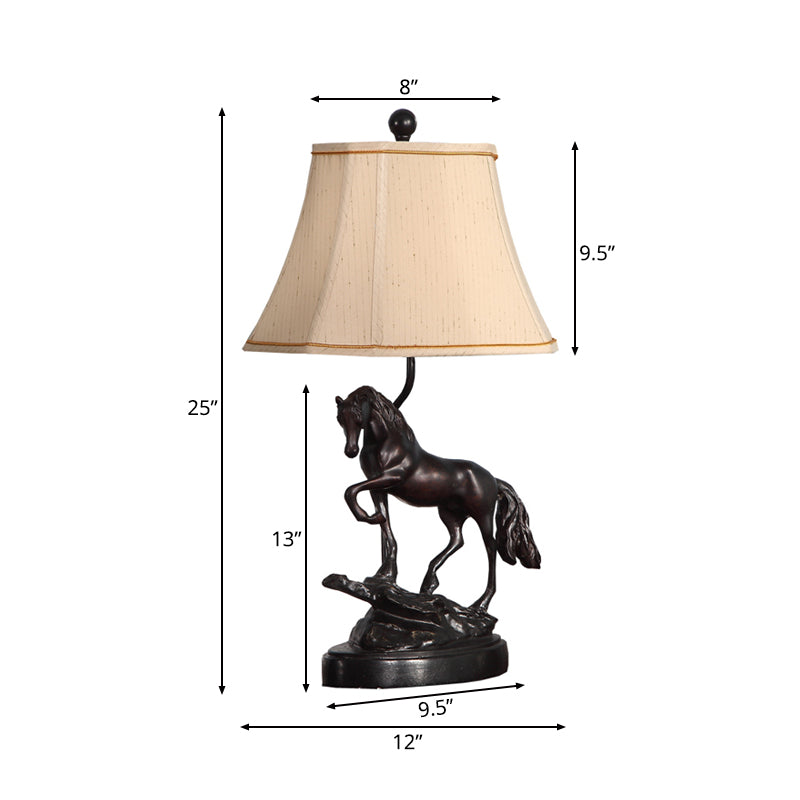 Beige Fabric Tower Reading Light - Rustic 1-Light Task Lighting For Bedroom With Horse