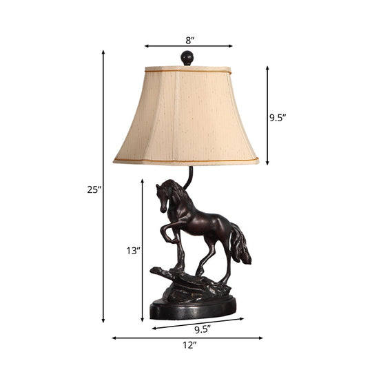 Beige Fabric Tower Reading Light - Rustic 1-Light Task Lighting For Bedroom With Horse