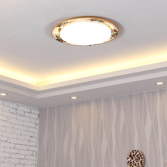 Led Flush Mount Ceiling Light - Traditional Grey/Red/Green With Round Resin Shade Bedroom Lighting