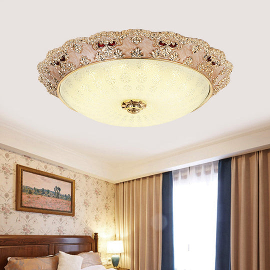 Flower Resin LED Flush Mount Ceiling Lamp for Traditional Living Rooms in Apricot/Green