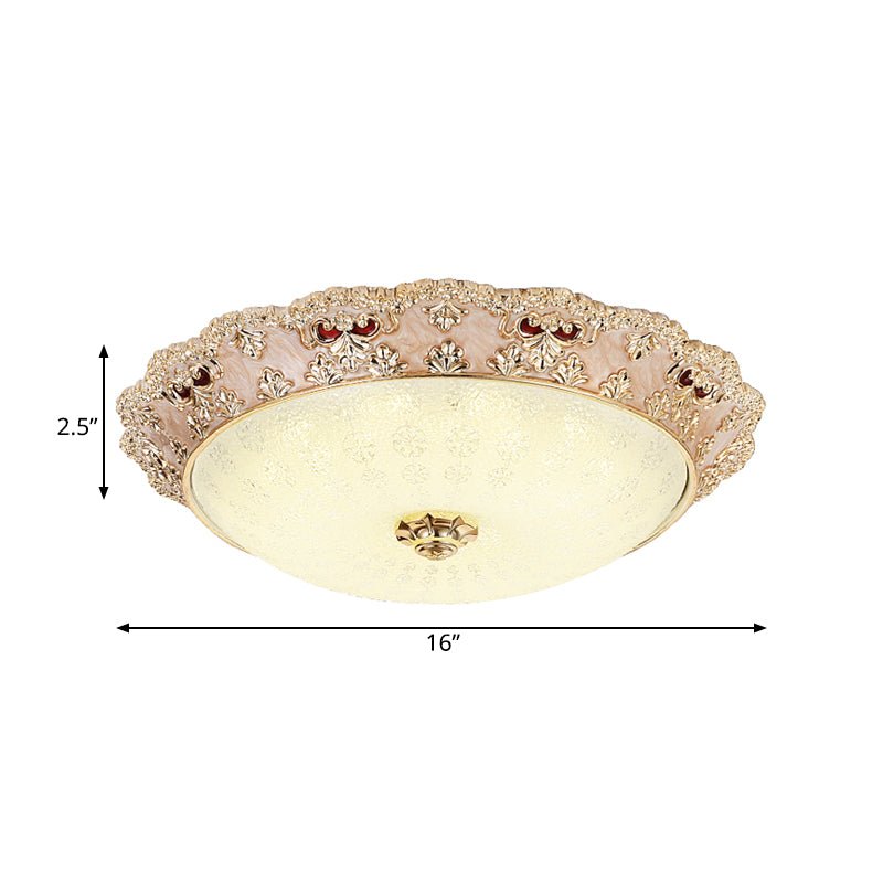 Flower Resin LED Flush Mount Ceiling Lamp for Traditional Living Rooms in Apricot/Green