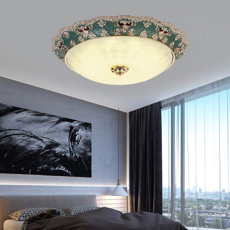 Flower Resin LED Flush Mount Ceiling Lamp for Traditional Living Rooms in Apricot/Green