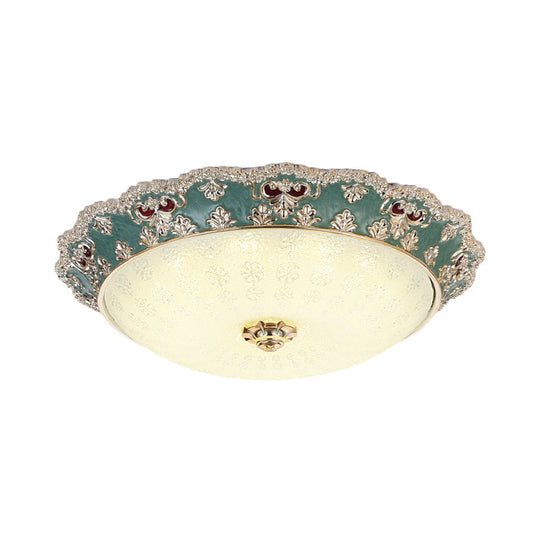 Flower Resin LED Flush Mount Ceiling Lamp for Traditional Living Rooms in Apricot/Green