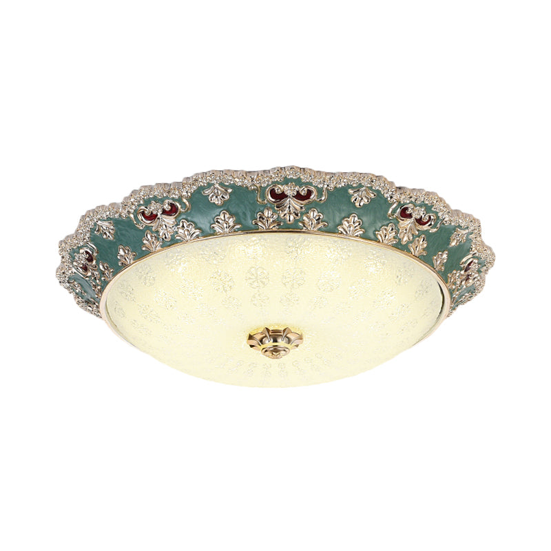 Flower Resin Led Flush Mount Ceiling Lamp For Traditional Living Rooms In Apricot/Green