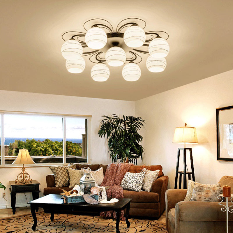 Traditional White Glass Flush Mount Ceiling Light - 3/6/9 Orb Lights for Living Room