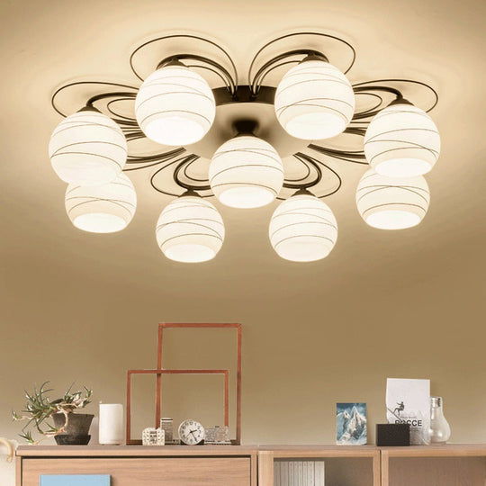 Traditional White Glass Flush Mount Ceiling Light - 3/6/9 Orb Lights for Living Room