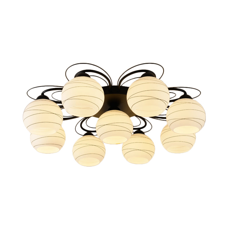 Traditional White Glass Flush Mount Ceiling Light - 3/6/9 Orb Lights for Living Room