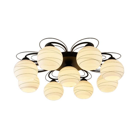 Traditional White Glass Flush Mount Ceiling Light - 3/6/9 Orb Lights for Living Room