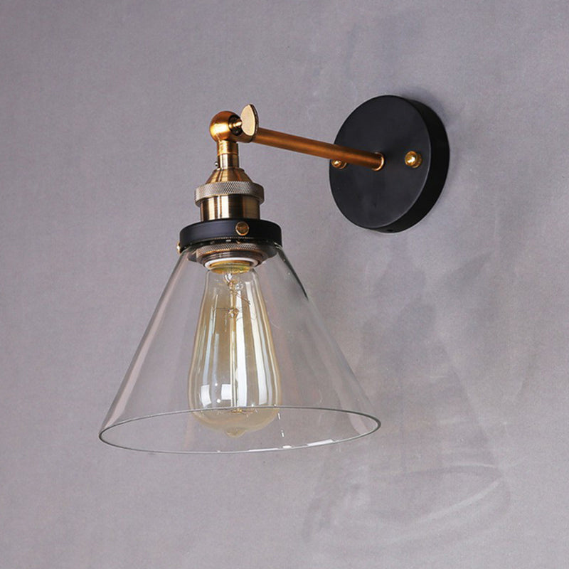 Antique Clear Glass Conical Wall Sconce With Single Bulb For Corridors