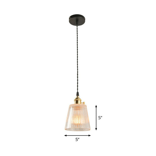 Sleek Clear Ribbed Glass Hanging Light - Simplicity 1-Bulb Pendant Fixture for Restaurants