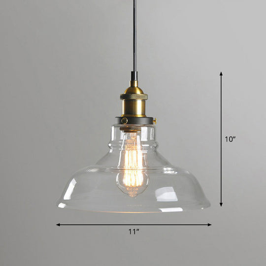 Retro Style Clear Glass Pendant Light Fixture - 1-Light Suspension with Pot Lid Design