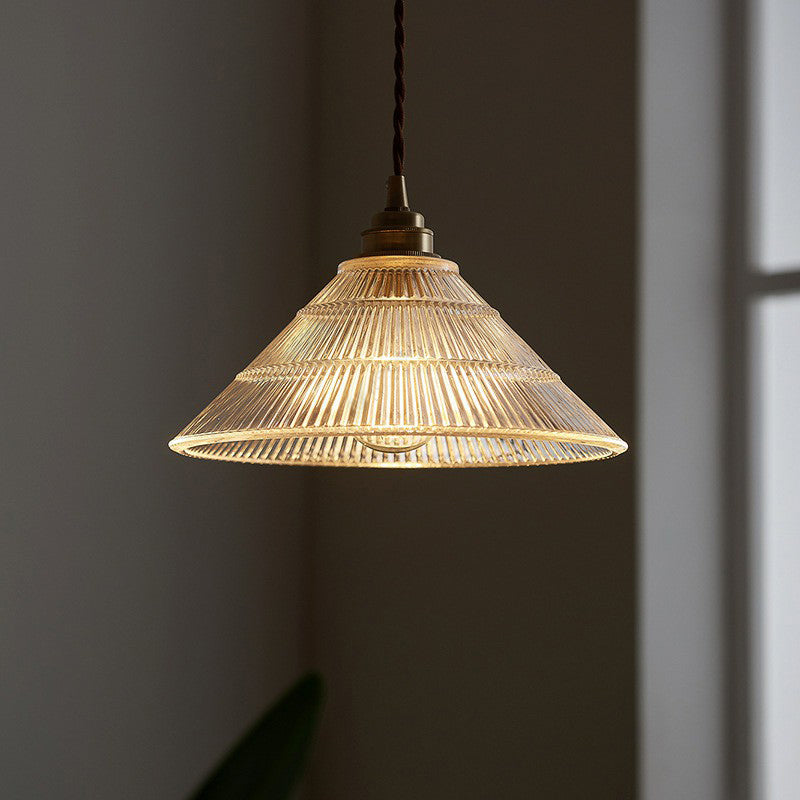 Clear Ribbed Glass Industrial Ceiling Pendant Light