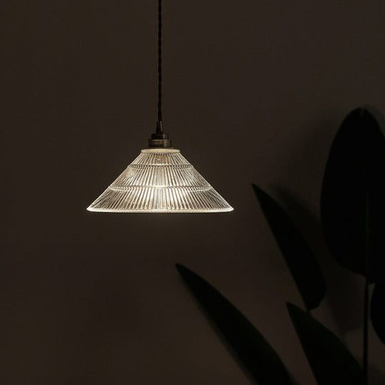 Clear Ribbed Glass Industrial Ceiling Pendant Light