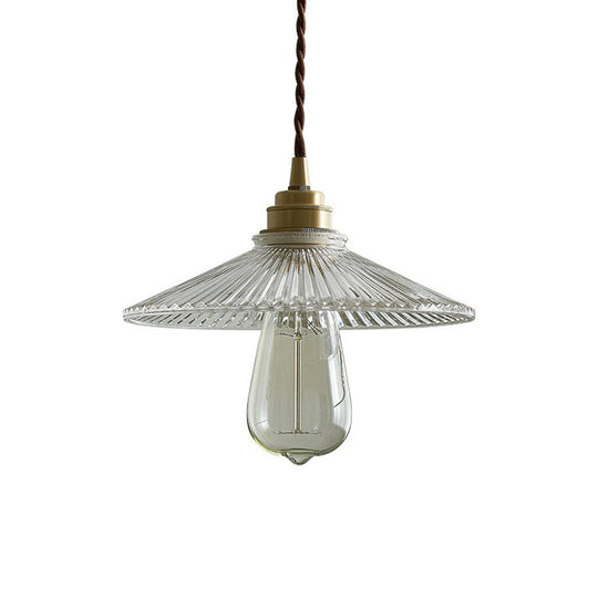 Vintage Cone Clear Glass Hanging Lamp - Single-Bulb Pendant For Dining Room Lighting