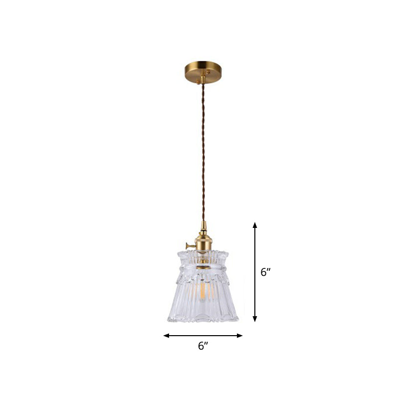 Vintage Style Brass Pendant Hanging Lamp With Glass Shade - Single-Bulb Dining Room Lighting / F