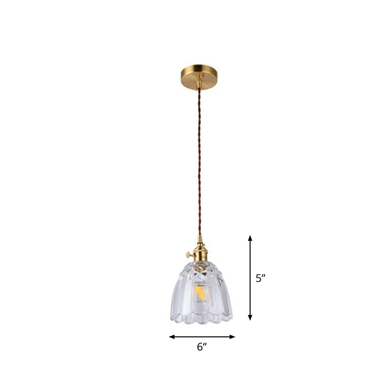 Vintage Style Brass Pendant Hanging Lamp With Glass Shade - Single-Bulb Dining Room Lighting / G