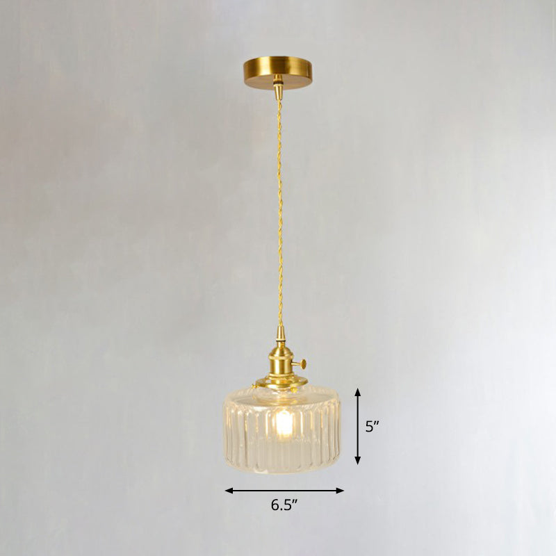 Vintage Style Brass Pendant Hanging Lamp With Glass Shade - Single-Bulb Dining Room Lighting / J