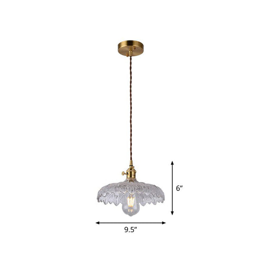 Vintage Style Brass Pendant Hanging Lamp With Glass Shade - Single-Bulb Dining Room Lighting / D