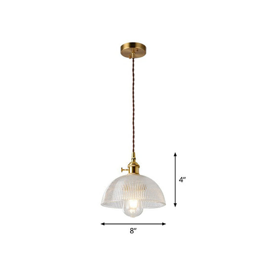 Vintage Style Brass Pendant Hanging Lamp With Glass Shade - Single-Bulb Dining Room Lighting / H