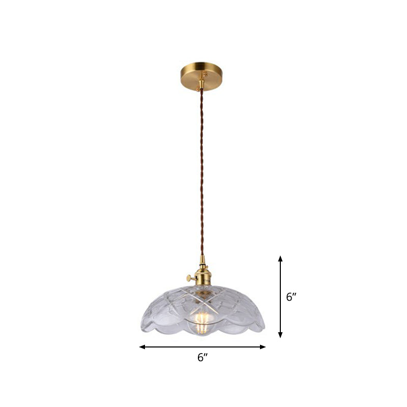 Vintage-Style Brass Pendant Lamp with Glass Shade for Dining Room Lighting