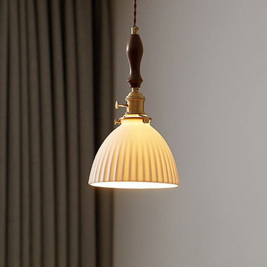 Simplicity White Glass Pendant Light with Dome Shade and Single Bulb