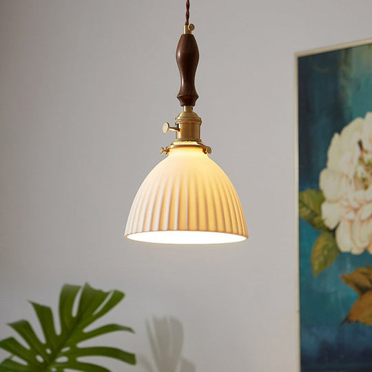 Simplicity Dome Pendant Light Fixture - 1 Bulb Hanging With White Glass