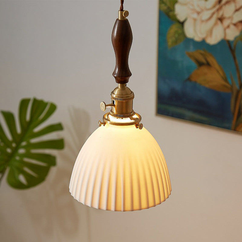 Simplicity Dome Pendant Light Fixture - 1 Bulb Hanging With White Glass