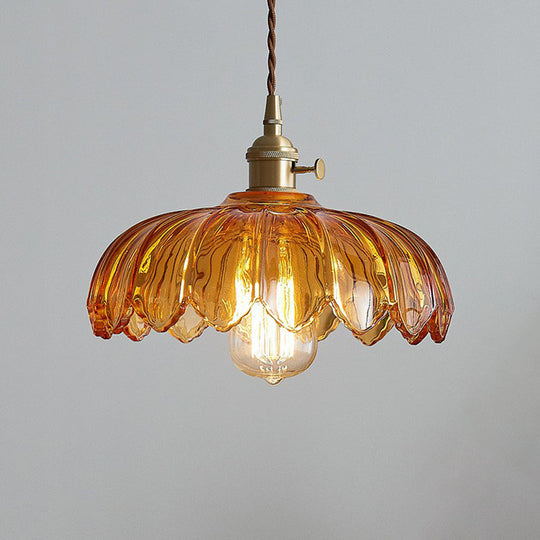 Scalloped Glass Flower Ceiling Light Industrial Single Dining Room Hanging Pendant Light