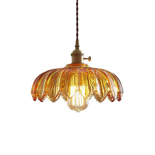 Scalloped Glass Flower Ceiling Light Industrial Single Dining Room Hanging Pendant Light