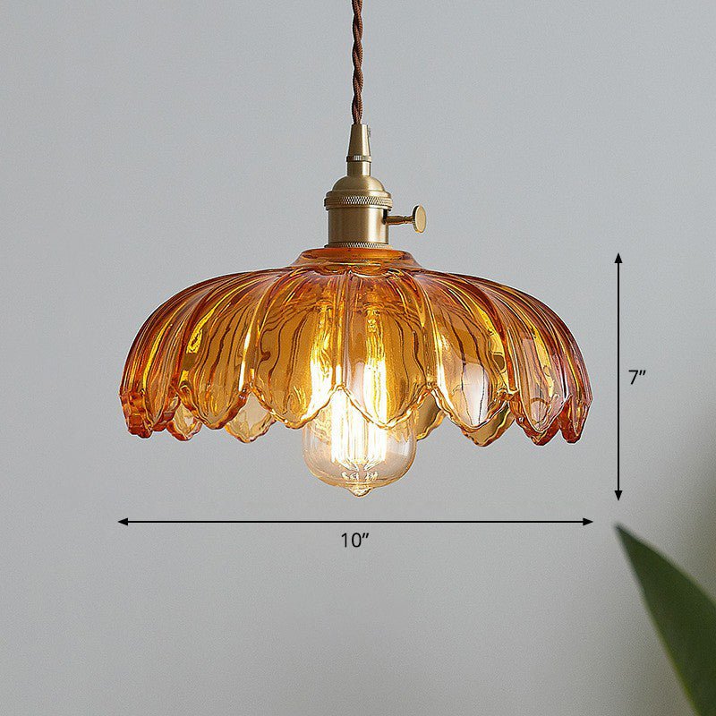 Scalloped Glass Flower Ceiling Light Industrial Single Dining Room Hanging Pendant Light