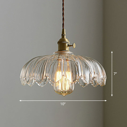 Scalloped Glass Flower Ceiling Light Industrial Single Dining Room Hanging Pendant Light