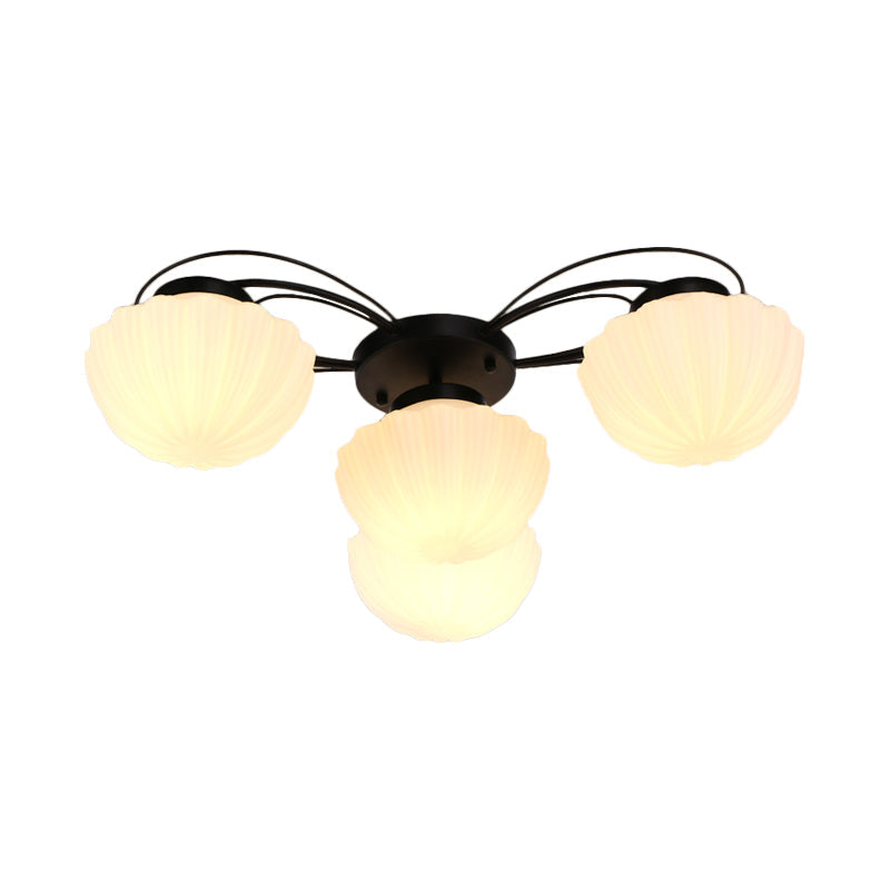 Black Classic Semi Flush Light With White Glass Bowl For Corridor - 3/4/6 Lights Ceiling Lighting