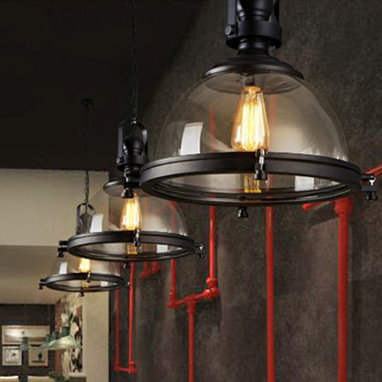 Black Glass Dome Pendant Light For Restaurant With Thickened Simplicity Design - 1 Bulb Fixture