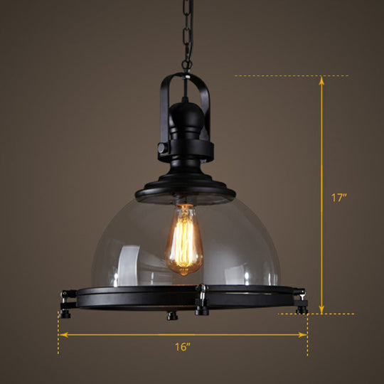 Black Glass Dome Pendant Light For Restaurant With Thickened Simplicity Design - 1 Bulb Fixture