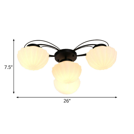 Black Classic Semi Flush Light With White Glass Bowl For Corridor - 3/4/6 Lights Ceiling Lighting