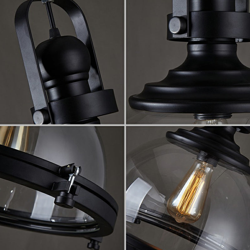 Black Glass Hanging Light with Thick Dome Design - Stylish 1" Bulb Restaurant Pendant Fixture