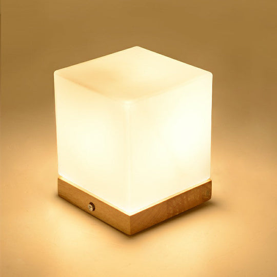 Nordic White Glass Mini Night Light - Stylish Wooden Base Bedroom Table Lamp