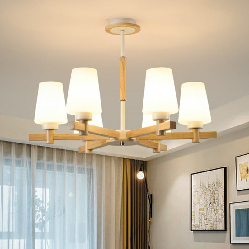 Opal Glass Chandelier Ceiling Light with Contemporary Wood Design - Ideal for Bedroom