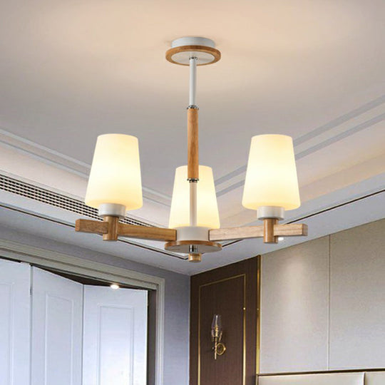 Opal Glass Chandelier Ceiling Light with Contemporary Wood Design - Ideal for Bedroom