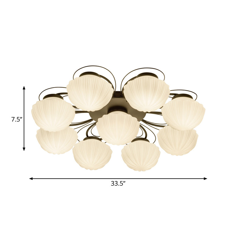 Black Classic Semi Flush Light with White Glass Bowl for Corridor - 3/4/6 Lights Ceiling Lighting