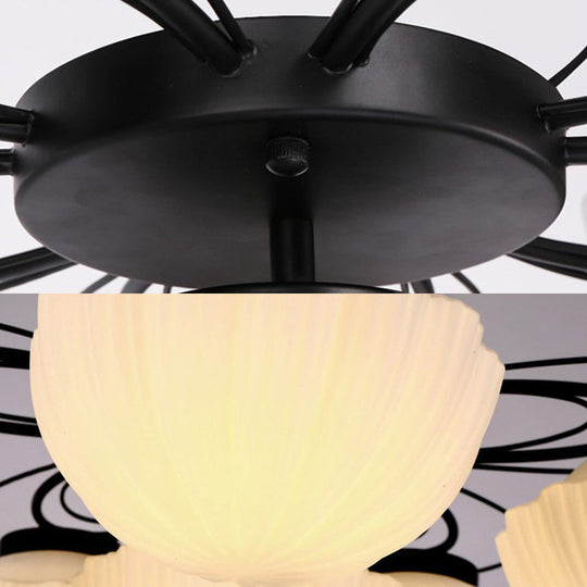 Black Classic Semi Flush Light with White Glass Bowl for Corridor - 3/4/6 Lights Ceiling Lighting