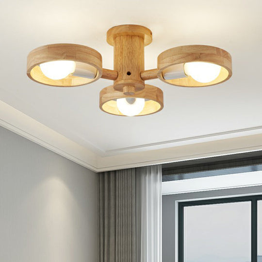 Sleek Ring Shaped Wooden Ceiling Light for Bedroom - Semi Flush Chandelier