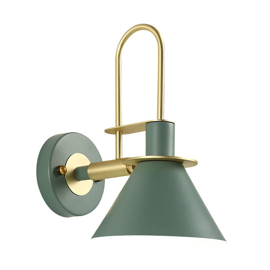 Modern Metal Conical Wall Mount Lamp With Arched Brass Arm - 1-Bulb Light Fixture