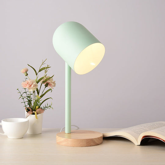 Modern Macaron Dome Nightstand Lamp With Wooden Base 1-Head Metal Bedroom Table Light Green