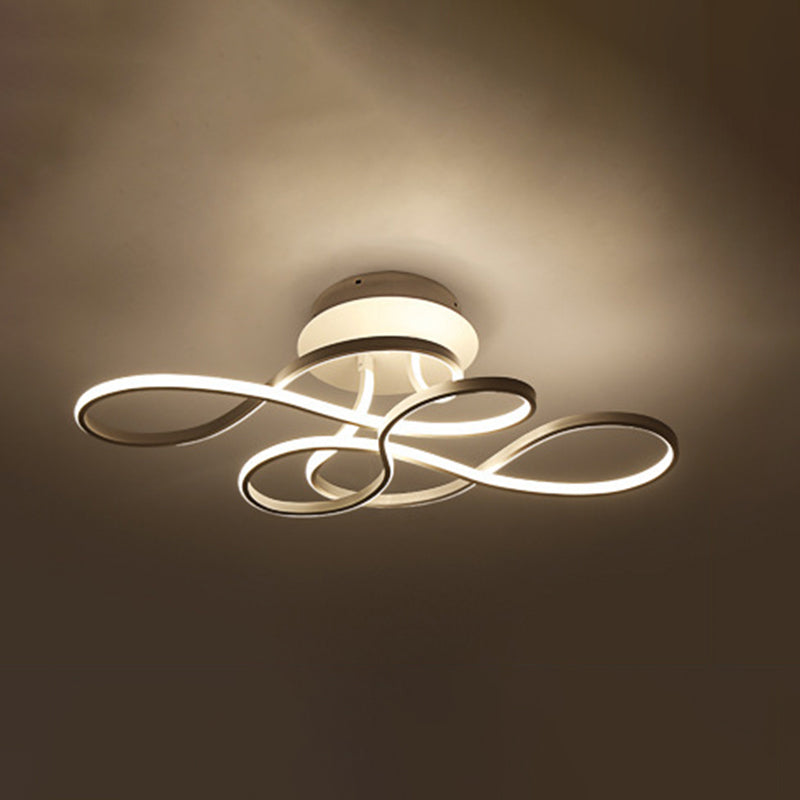 Led Ribbon-Shaped Ceiling Flush Mount Light For Bedroom - Artistic Metal Semi Lighting