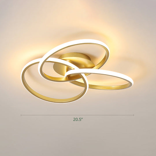 Minimalist Led Ring Flush Mount Ceiling Light For Bedrooms With Interlocking Acrylic Design Gold /