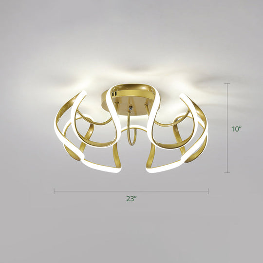 Minimalistic Metal Floral Curves Led Ceiling Light For Bedroom Gold / White