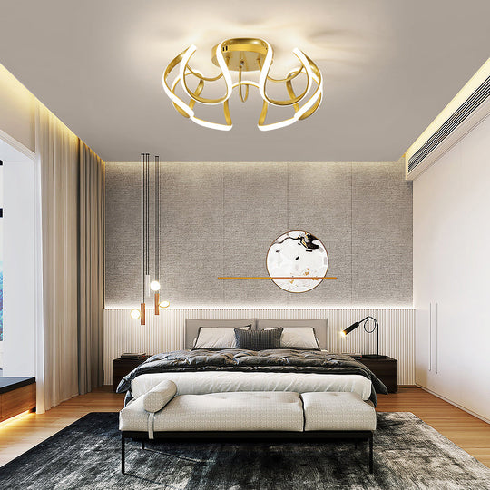 Minimalistic Metal Floral Curves Led Ceiling Light For Bedroom