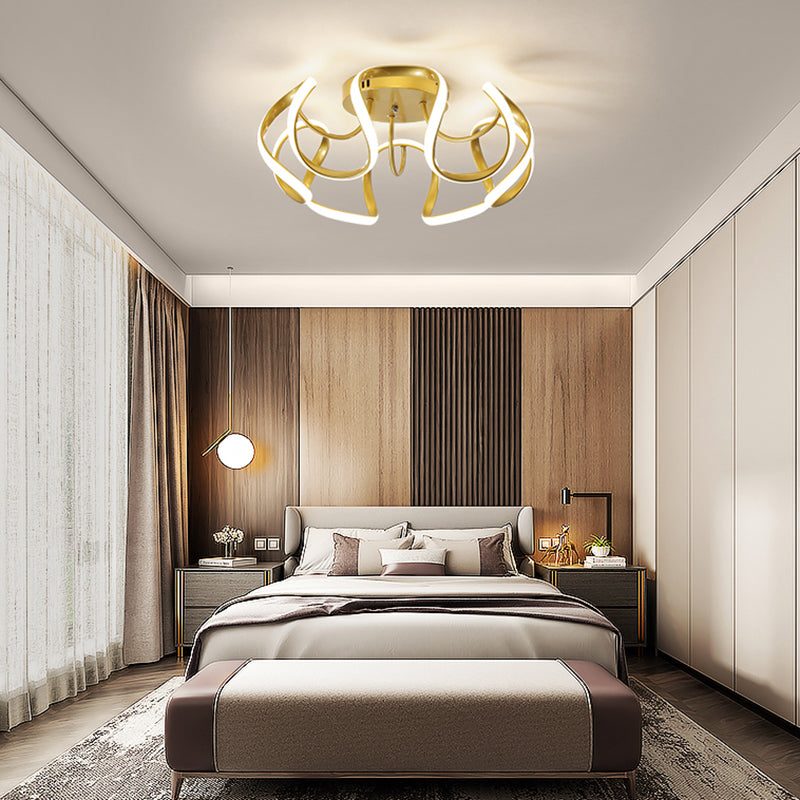 Minimalistic Metal Floral Curves Led Ceiling Light For Bedroom