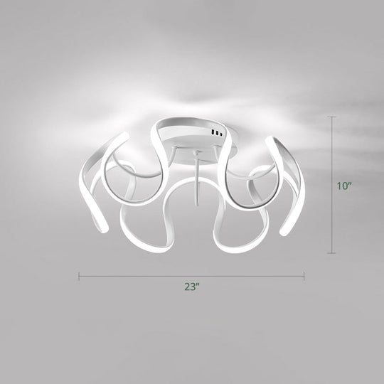 Minimalistic Metal Floral Curves Led Ceiling Light For Bedroom White /